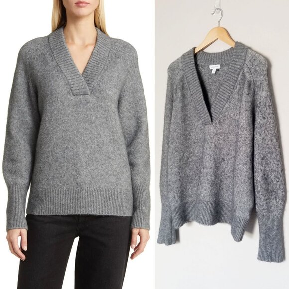 Nordstrom Women's L Balloon Sleeve Sweater Baby Alpaca Wool Blend Gray Soft $129 - Picture 3 of 16